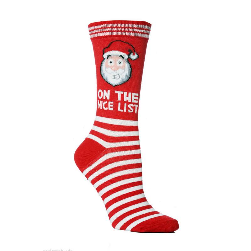 Toffee | Christmas Socks Reindeer Print Striped Cuff