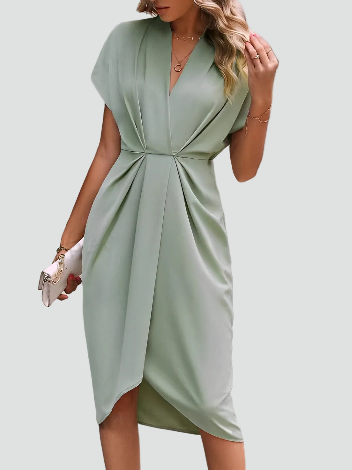 Dravinda | Draped Deep V Split Hem Occasion Midi Dress