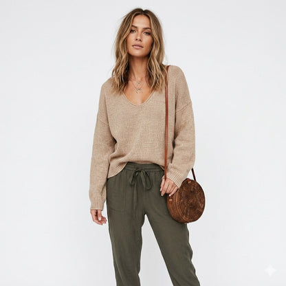 Aurelie | Relaxed V-Neck Knit Sweater