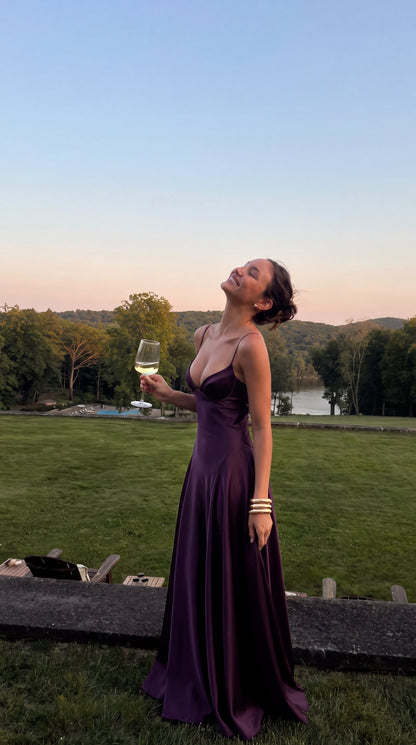 Molly | Plum Satin Maxi Dress