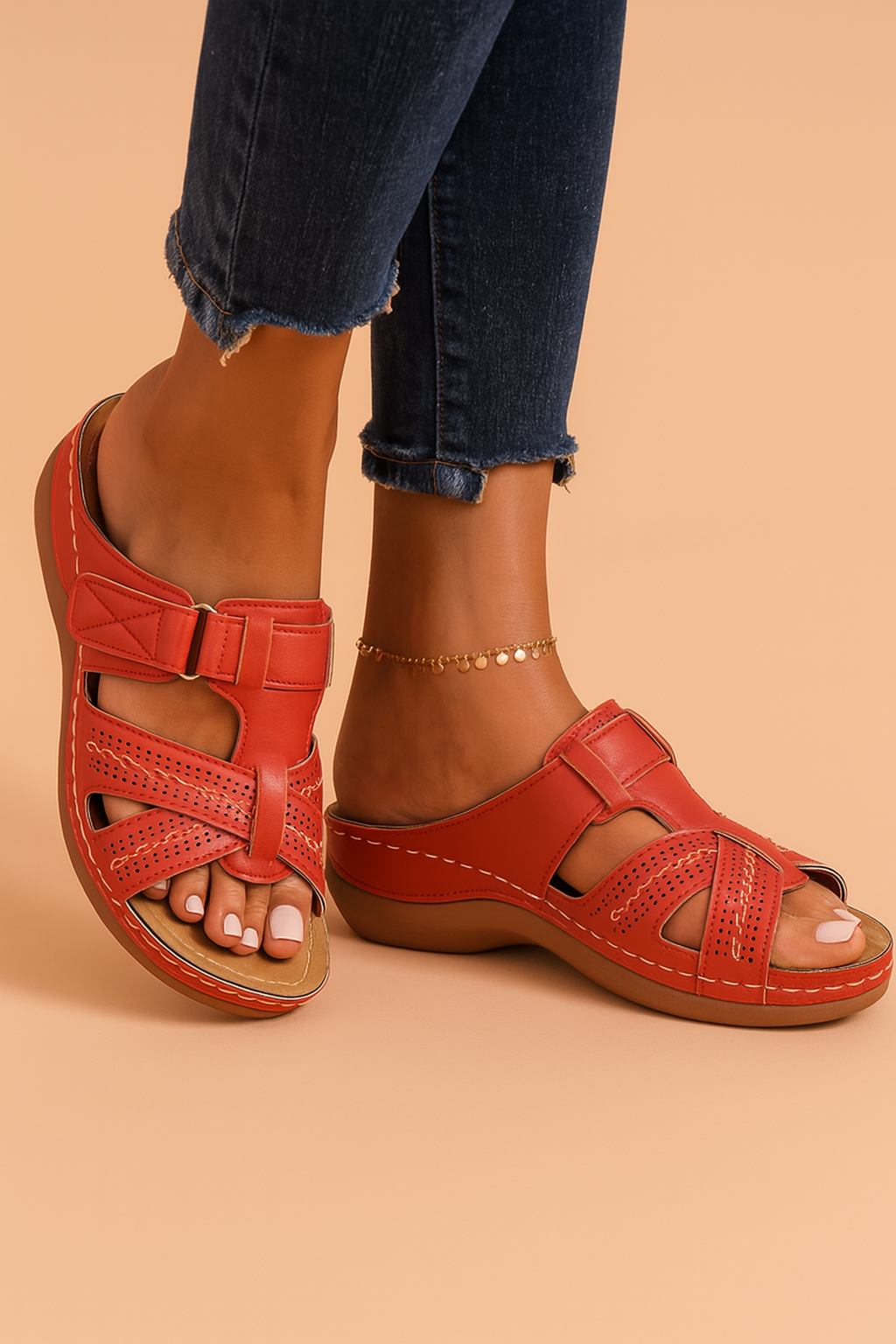 Agnieszka | Wide Strap Flat Sandals with Buckle