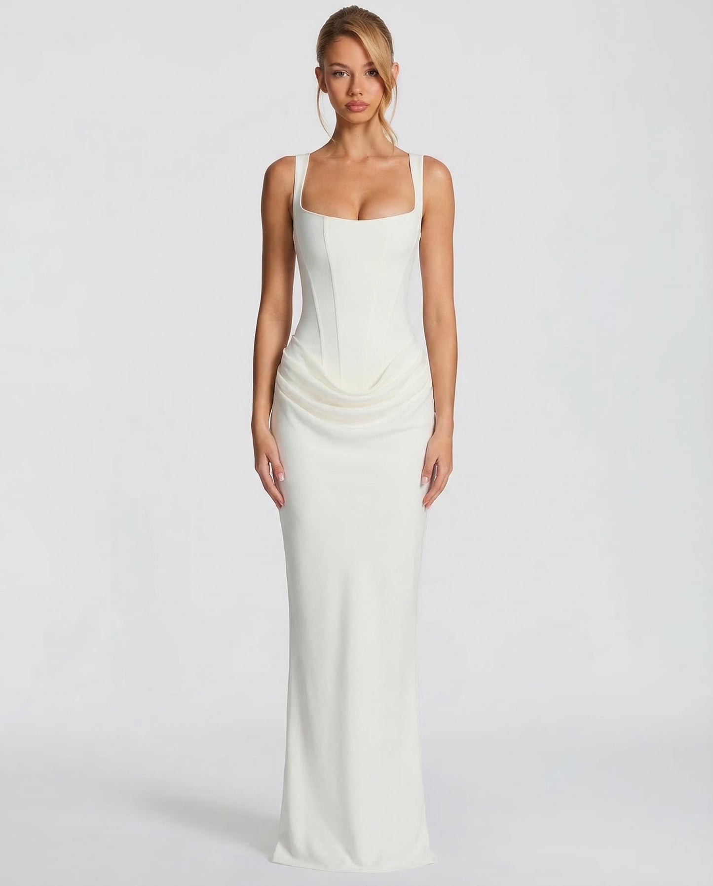 Women’s Corset Maxi Dress Draped Waist Sculpted Silhouette