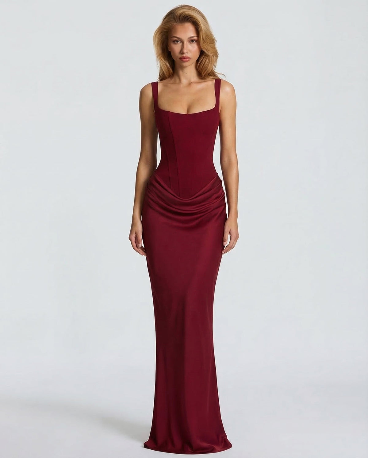 Women’s Corset Maxi Dress Draped Waist Sculpted Silhouette