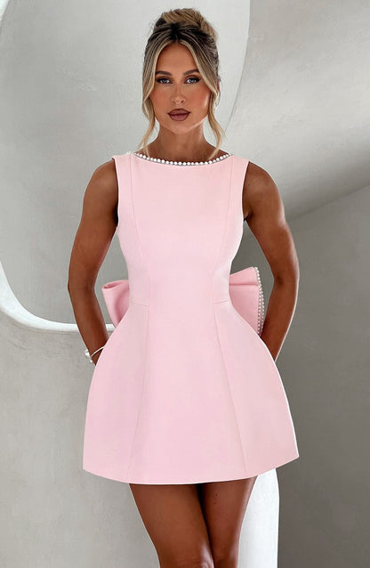 Bellara | Pearl Trim Bow Back Occasion Mini Dress