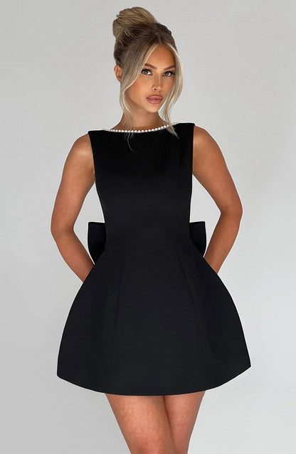 Bellara | Pearl Trim Bow Back Occasion Mini Dress