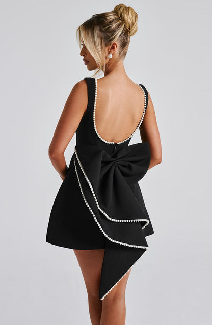 Bellara | Pearl Trim Bow Back Occasion Mini Dress