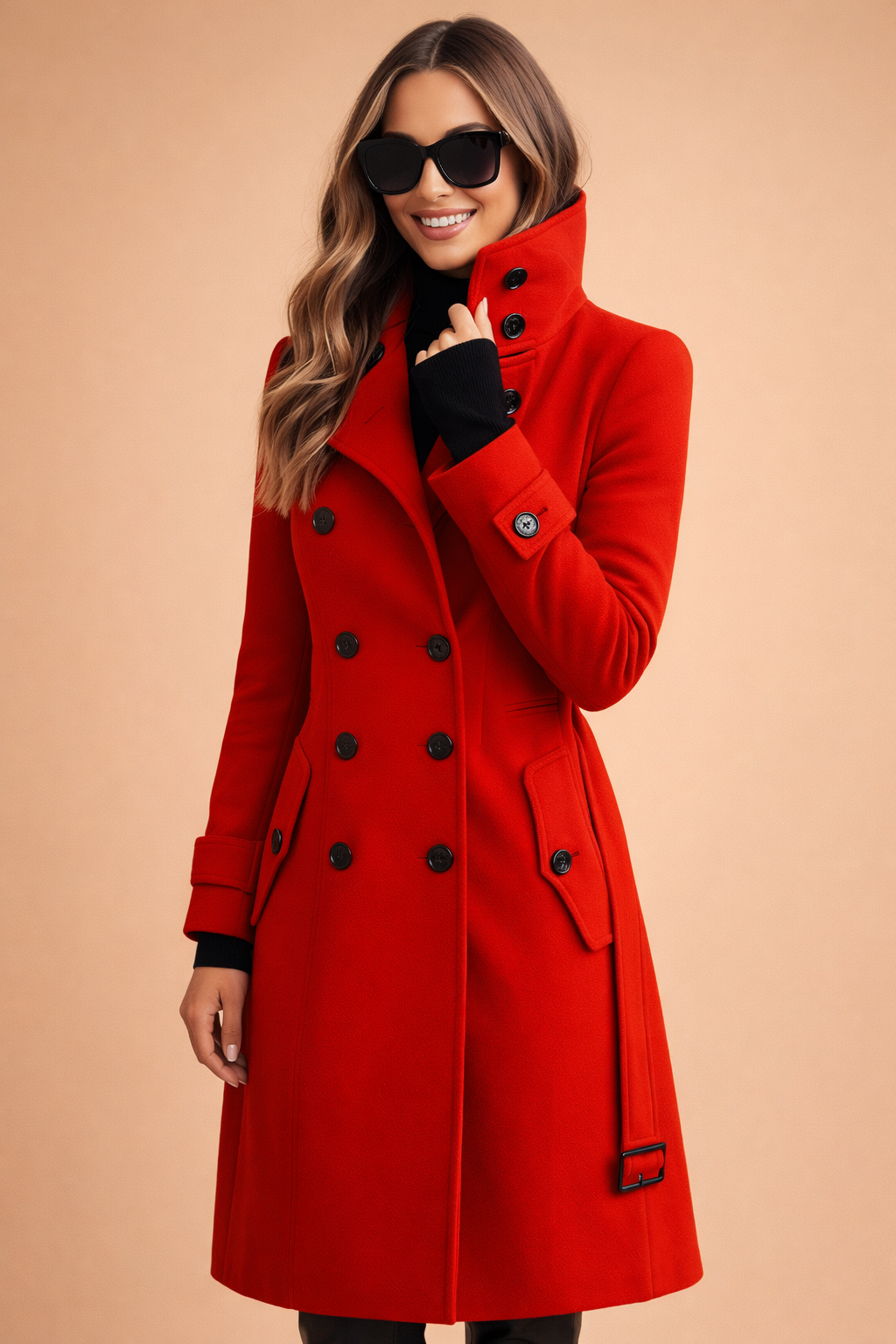 Double-Breasted Stand-Collar Wool Winter Coat for Women