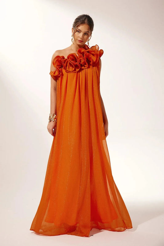 Formal Asymmetric One-Shoulder Floral Evening Gown