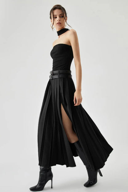 Caitlin | Pleated Split Maxi Skirt