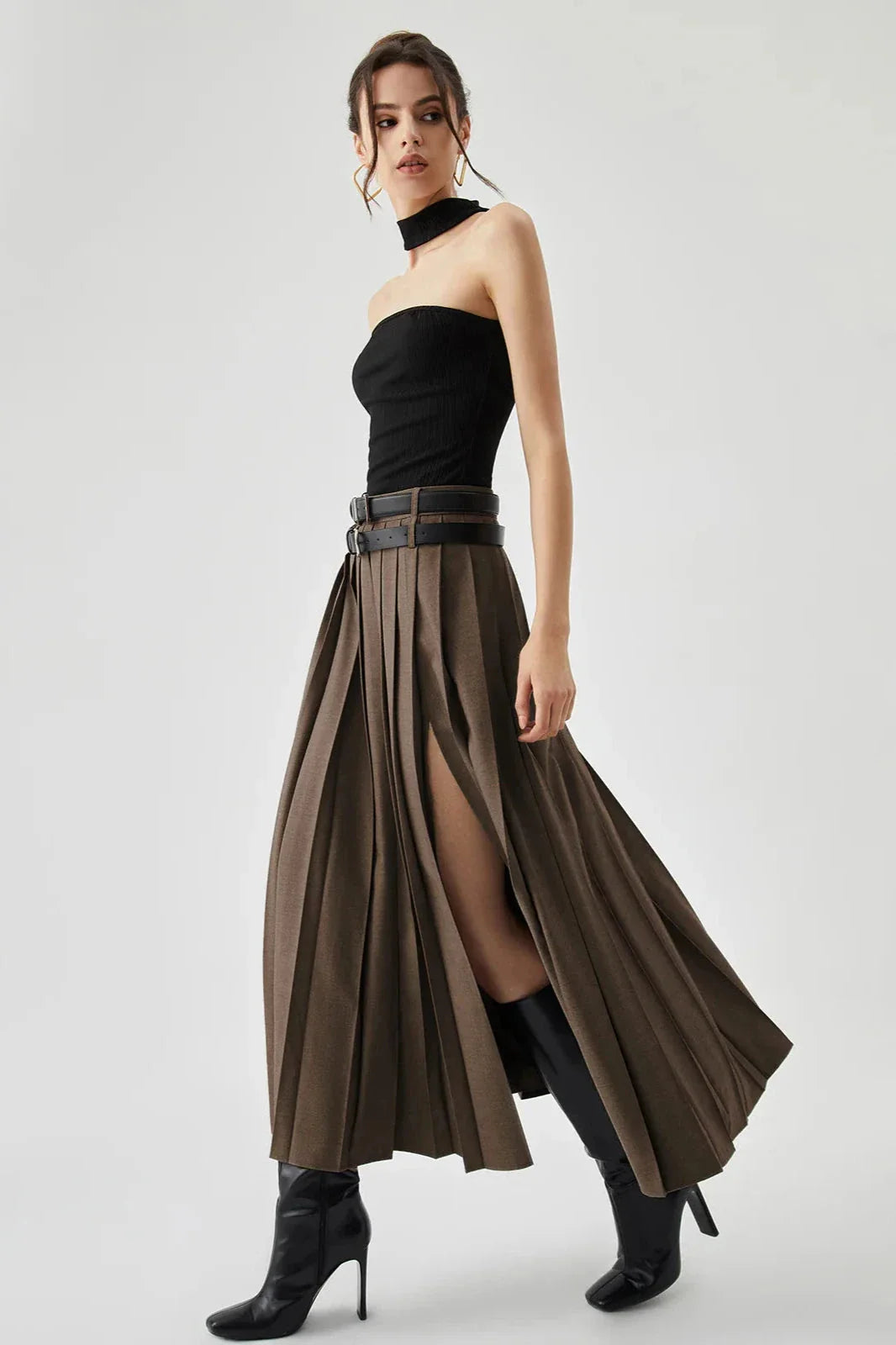 Caitlin | Pleated Split Maxi Skirt