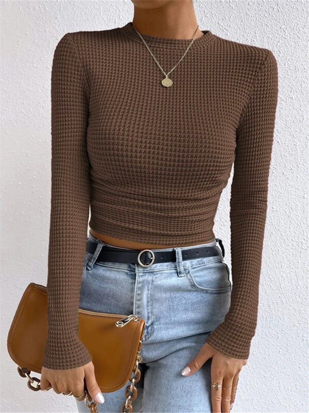 Sage | Women's Fitted Waffle Knit Long Sleeve Top