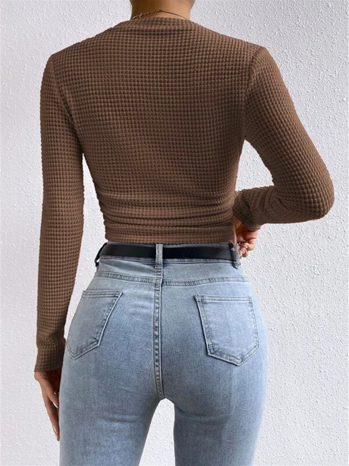 Sage | Women's Fitted Waffle Knit Long Sleeve Top