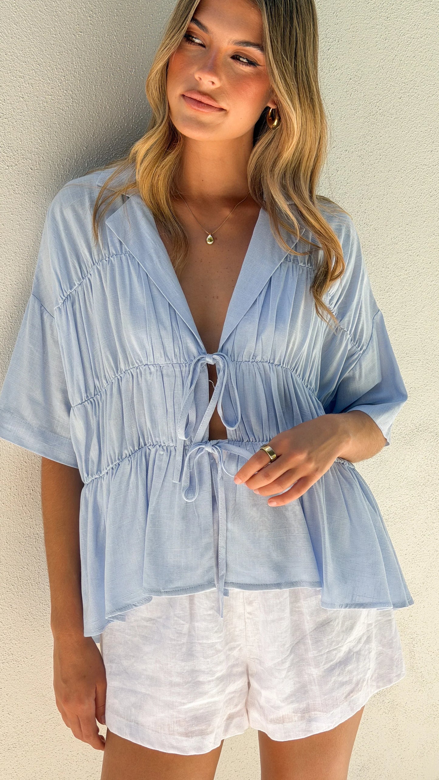Kailey | Tie-Front V-Neck Collared Top