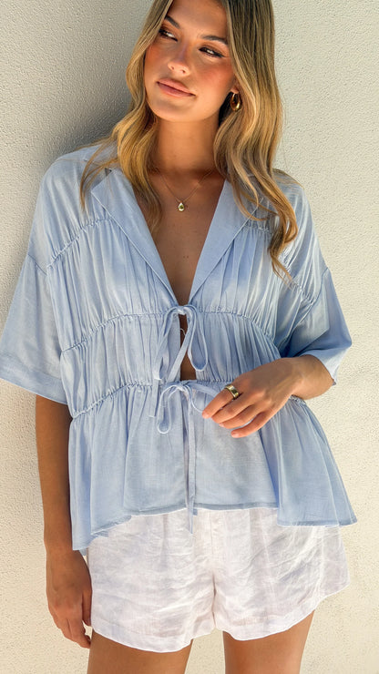 Kailey | Tie-Front V-Neck Collared Top