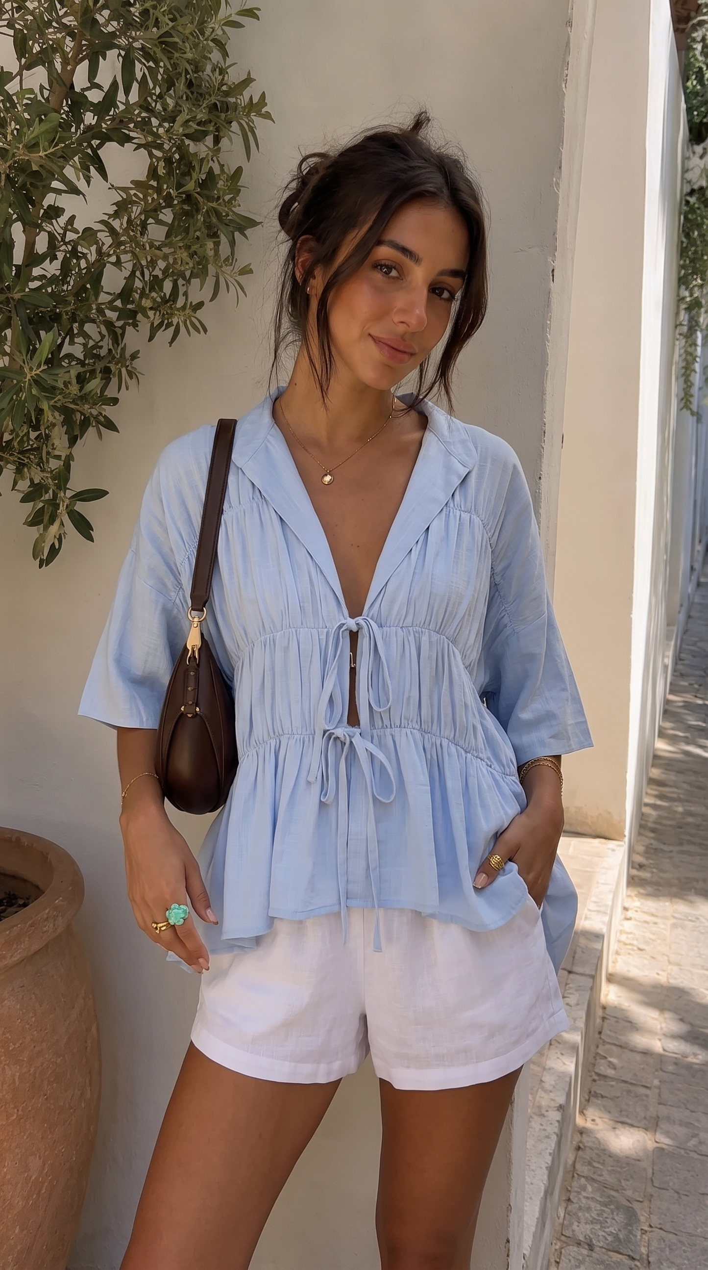 Kailey | Tie-Front V-Neck Collared Top