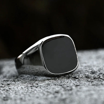 Bold Signet Ring with Black Inlay