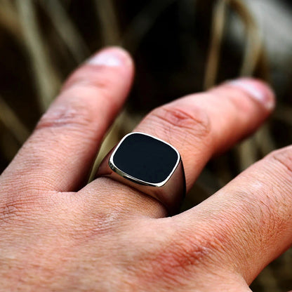 Bold Signet Ring with Black Inlay