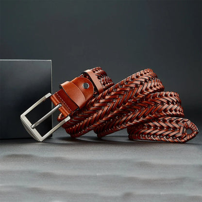 Braided Genuine Leather Belt with Metal Buckle