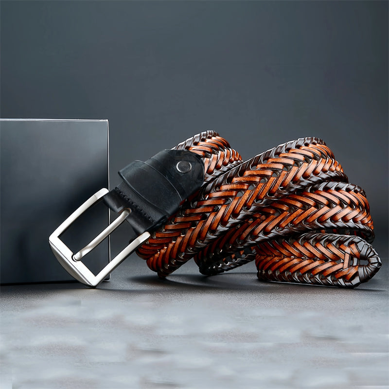 Braided Genuine Leather Belt with Metal Buckle