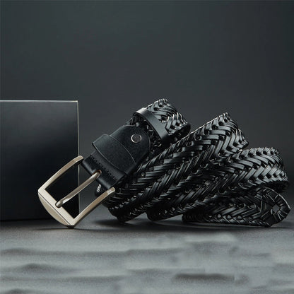 Braided Genuine Leather Belt with Metal Buckle