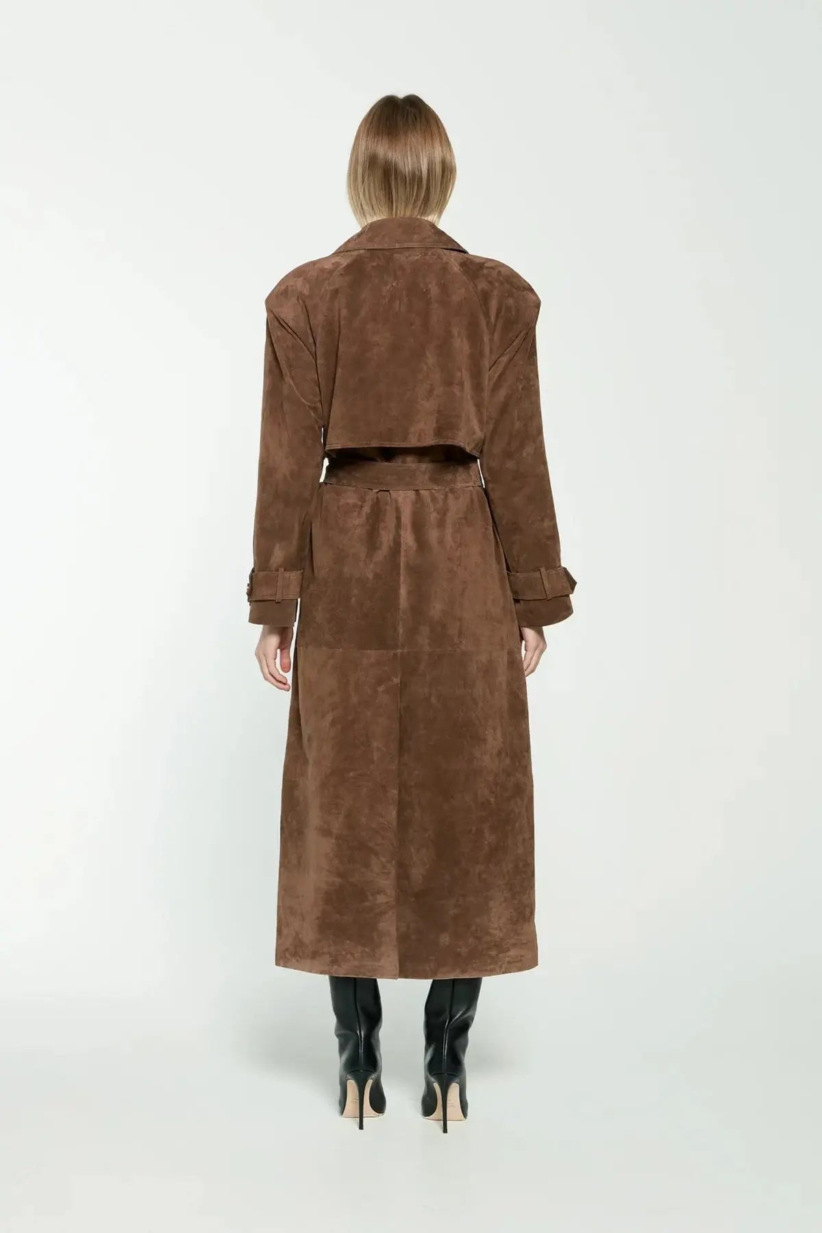 Henrietta | Brown Suede Style Double Breasted Trench Coat