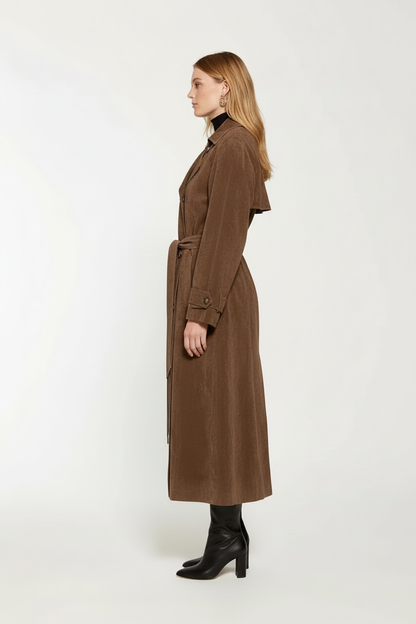 Henrietta | Brown Suede Style Double Breasted Trench Coat