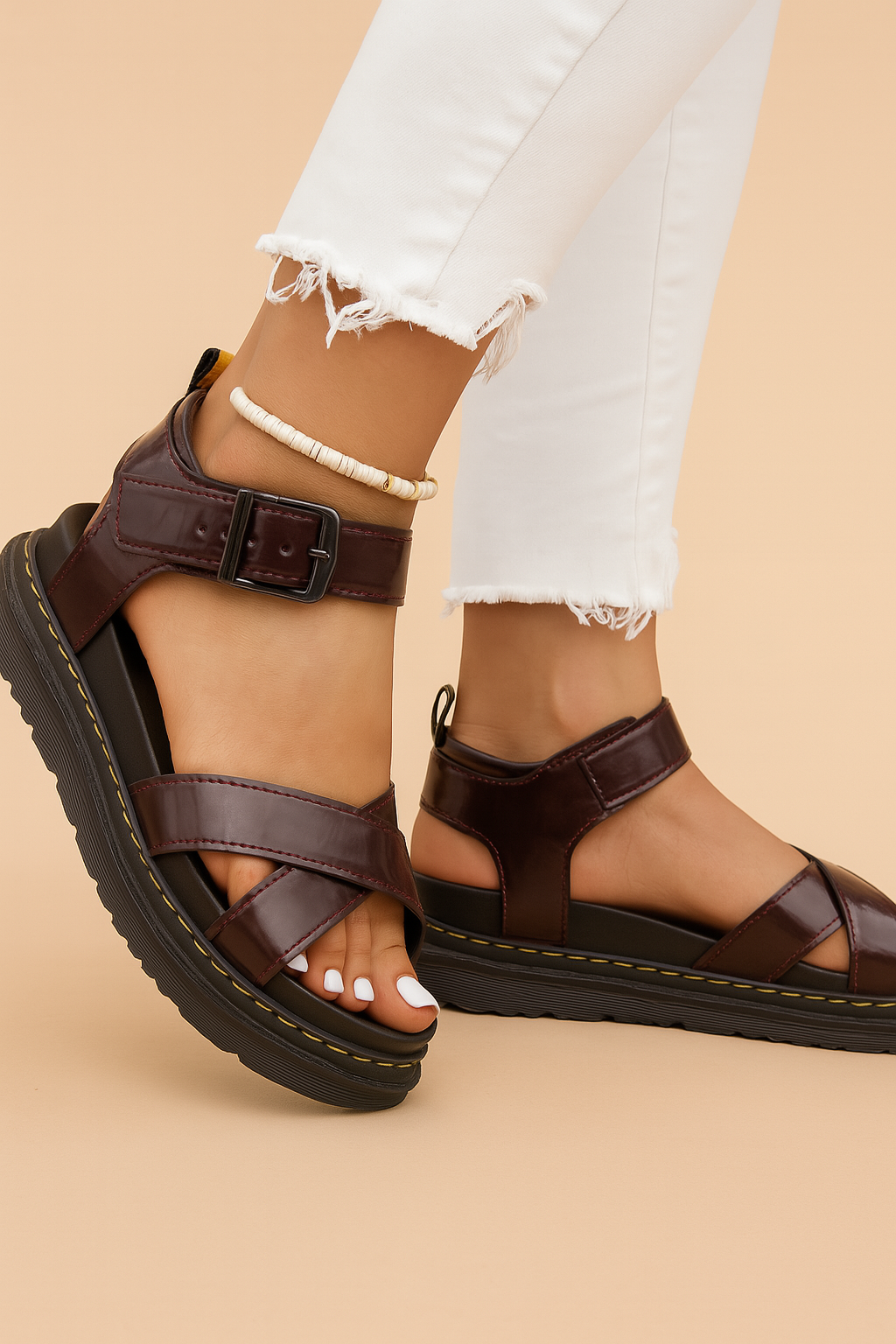 Charice | Crisscross Platform Sandals with Ankle Buckle
