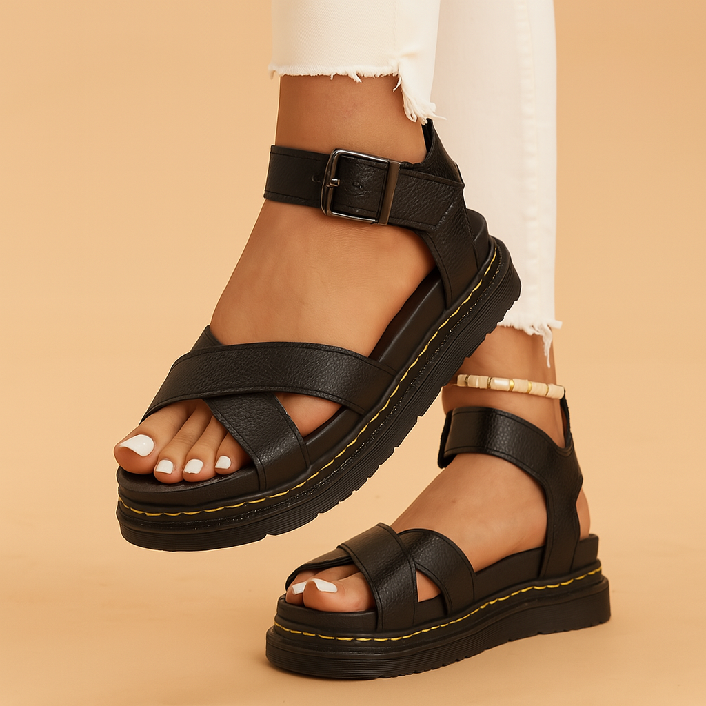 Charice | Crisscross Platform Sandals with Ankle Buckle