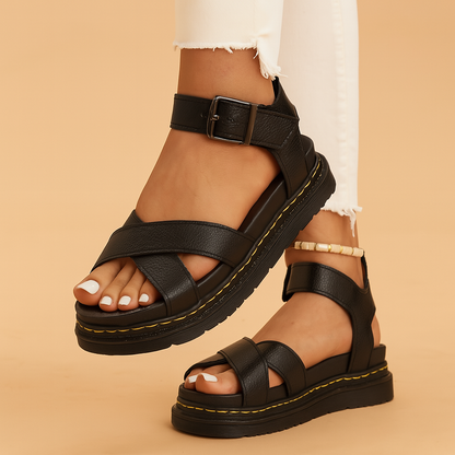 Charice | Crisscross Platform Sandals with Ankle Buckle