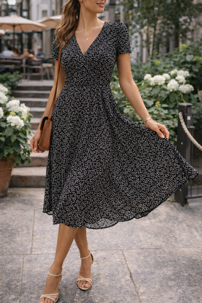 Vivette | Printed V-Neck Everyday Midi Dress