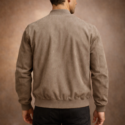 Evander | Suede Full Zip Bomber Jacket Ribbed Trim