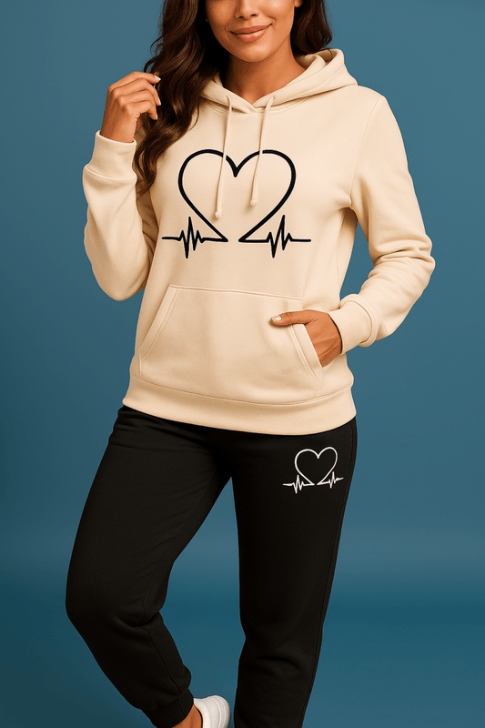 Harlow | Women's Soft Fleece Heartbeat Print Hoodie Set