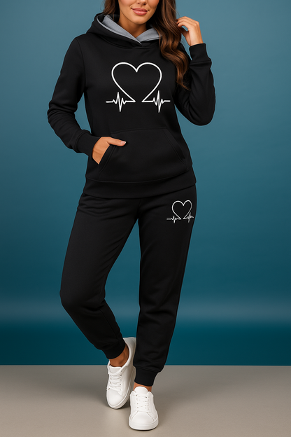 Harlow | Women's Soft Fleece Heartbeat Print Hoodie Set