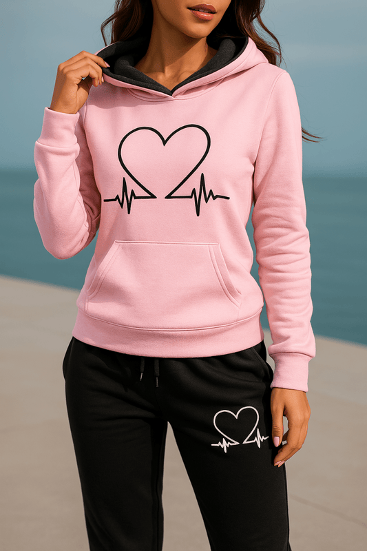 Harlow | Women's Soft Fleece Heartbeat Print Hoodie Set