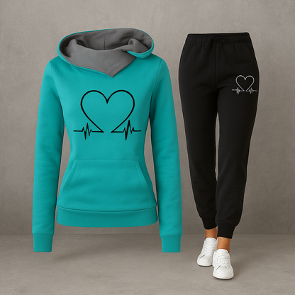 Harlow | Women's Soft Fleece Heartbeat Print Hoodie Set