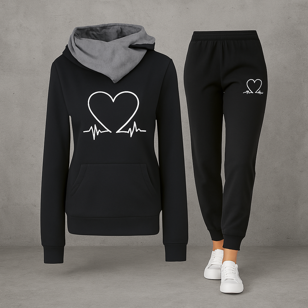 Harlow | Women's Soft Fleece Heartbeat Print Hoodie Set