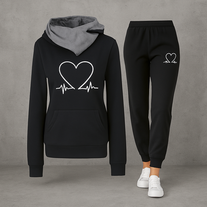 Harlow | Women's Soft Fleece Heartbeat Print Hoodie Set