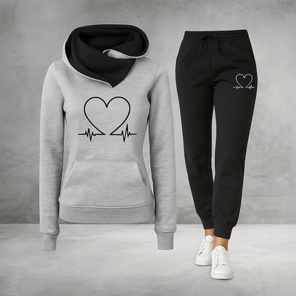Harlow | Women's Soft Fleece Heartbeat Print Hoodie Set