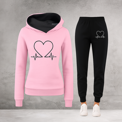 Harlow | Women's Soft Fleece Heartbeat Print Hoodie Set