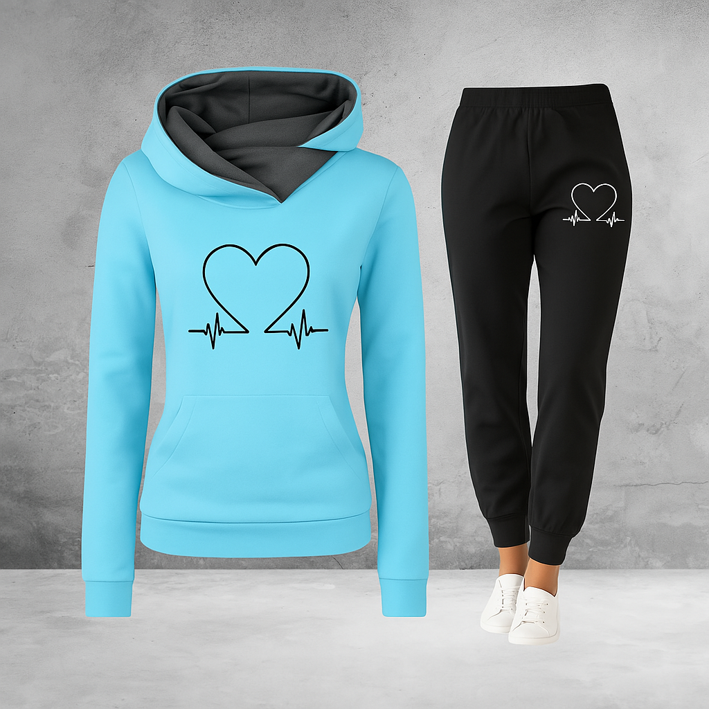 Harlow | Women's Soft Fleece Heartbeat Print Hoodie Set