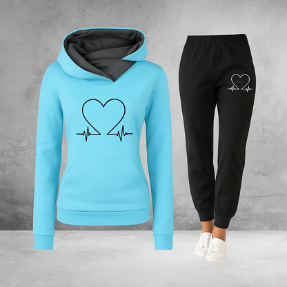 Harlow | Women's Soft Fleece Heartbeat Print Hoodie Set