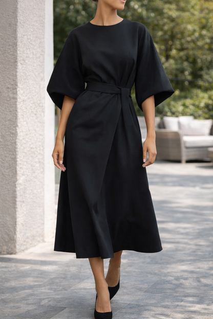 Mirande | Belted Wide Sleeve Midi Dress