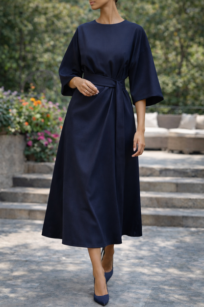 Mirande | Belted Wide Sleeve Midi Dress