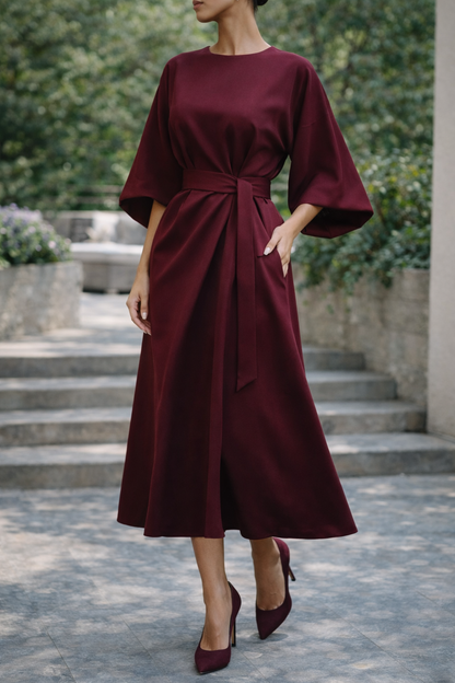 Mirande | Belted Wide Sleeve Midi Dress