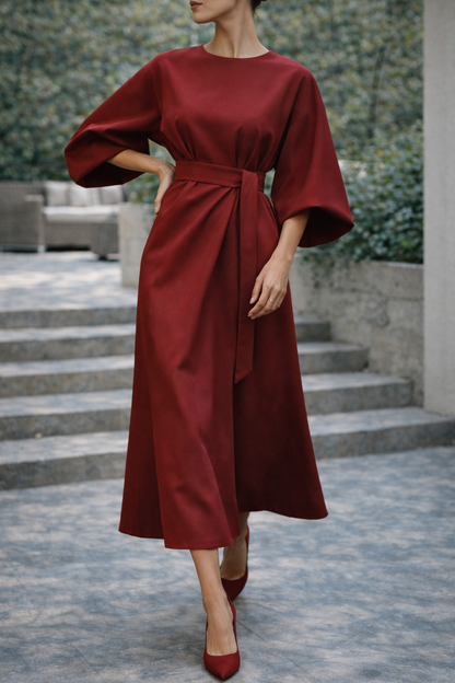 Mirande | Belted Wide Sleeve Midi Dress