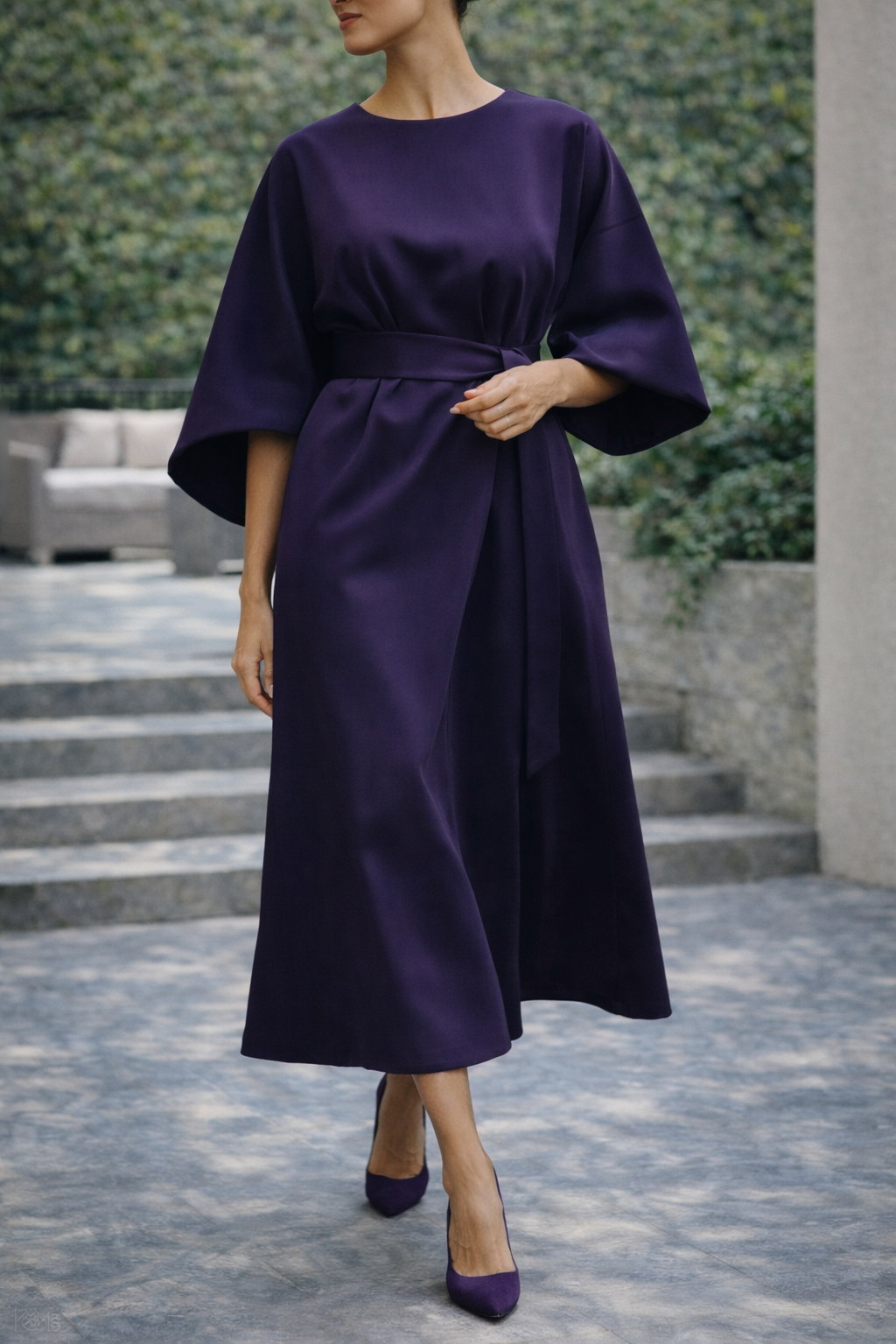 Mirande | Belted Wide Sleeve Midi Dress