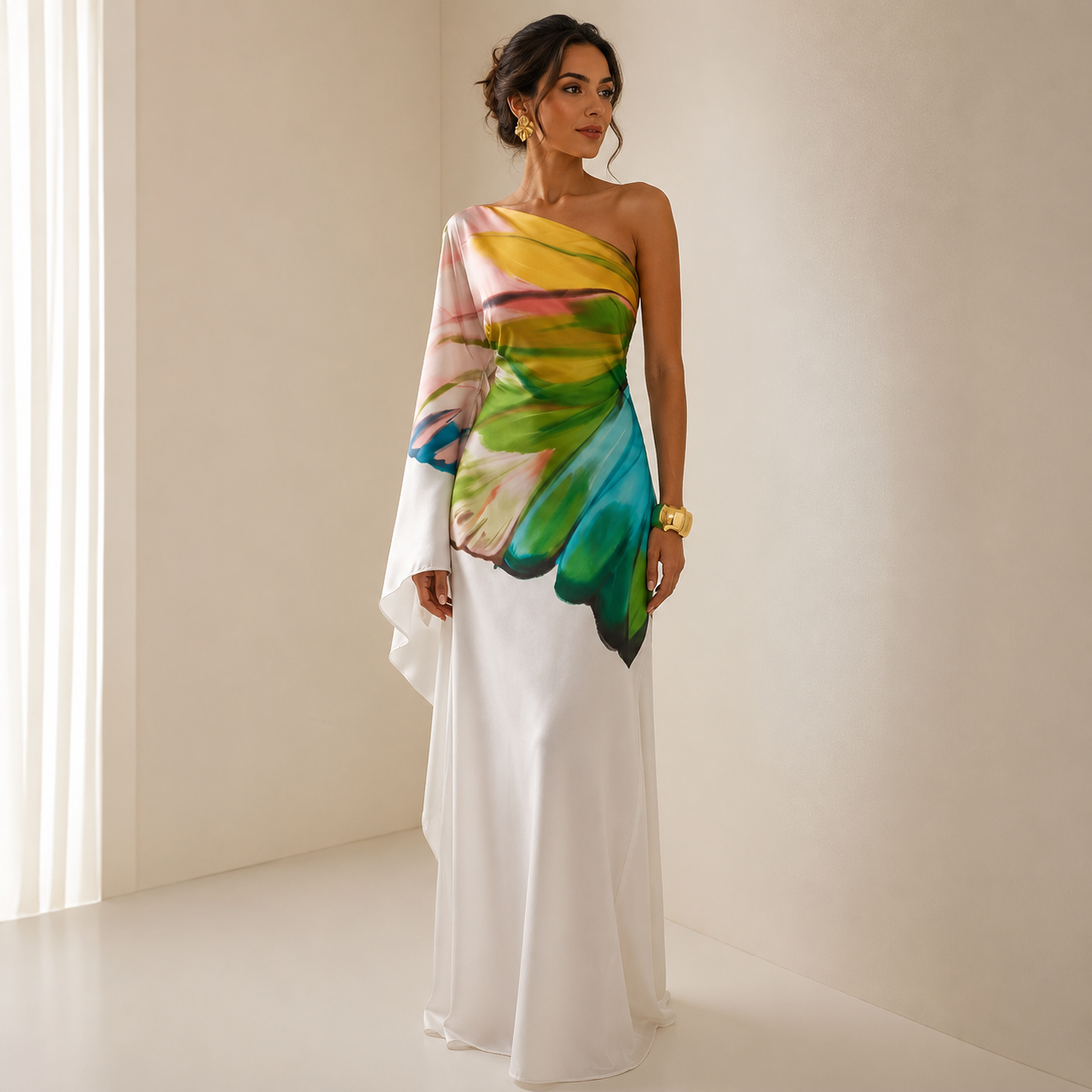 Riley | Women's One-Shoulder Printed Maxi Dress