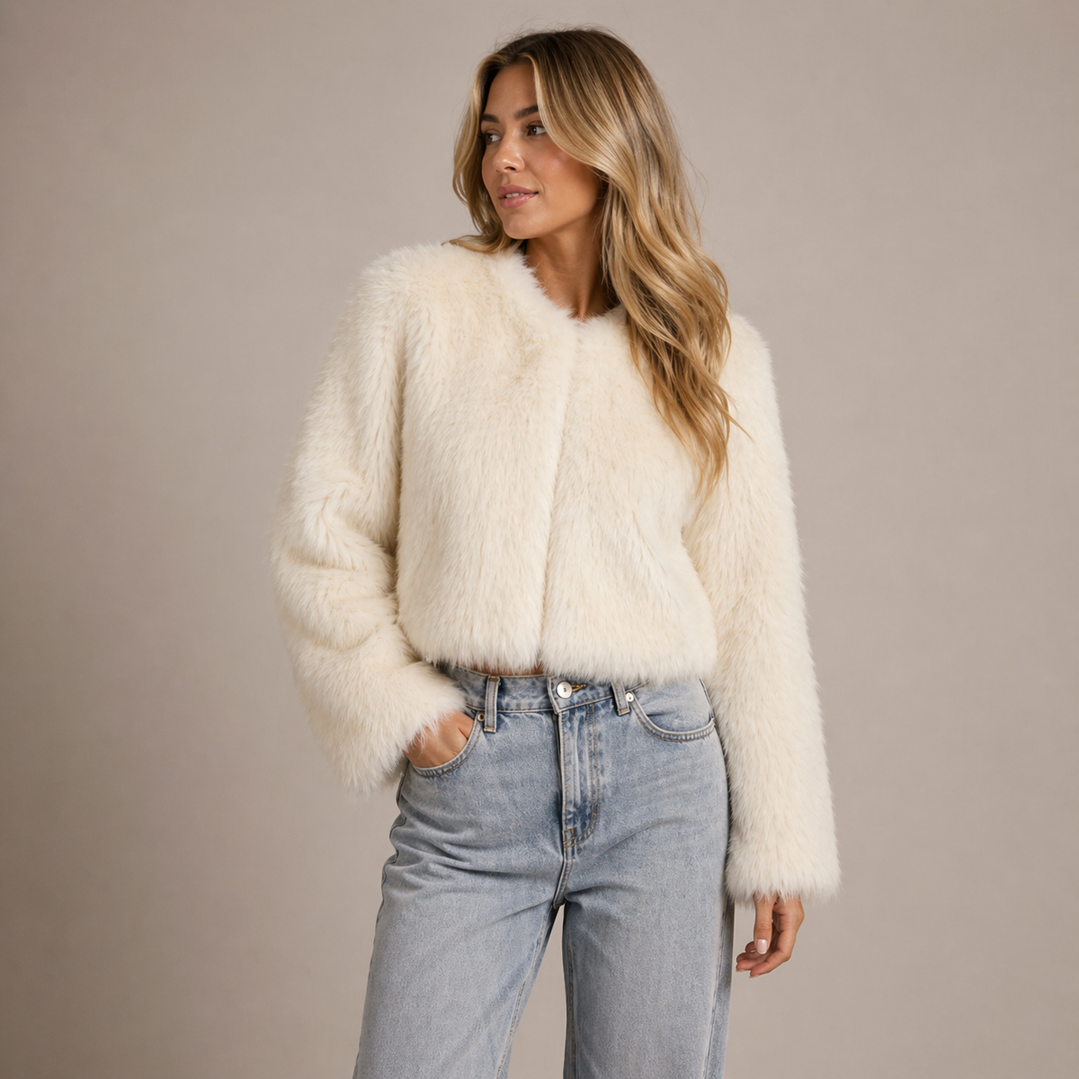 Isadora | Faux Fur Round Neck Soft Structured Coat