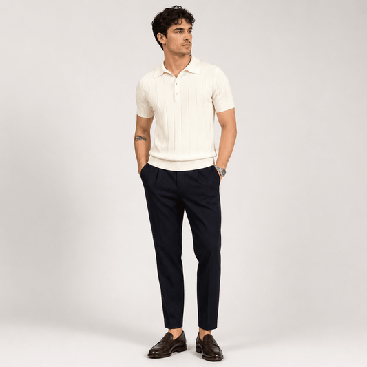 Raffael | Ribbed Knit Short Sleeve Polo Shirt Men