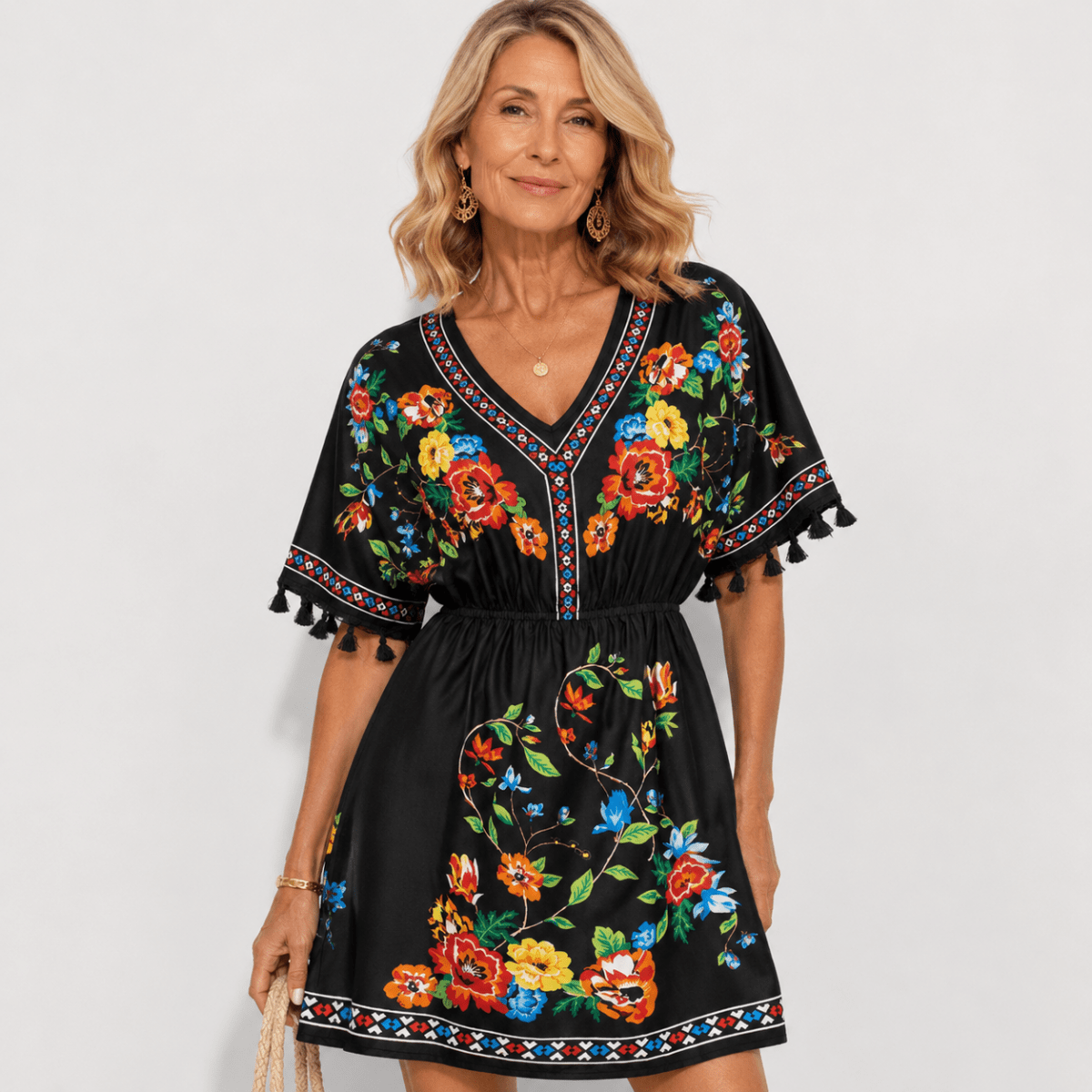 Isla | Boho Floral Tassel Mini Dress Women